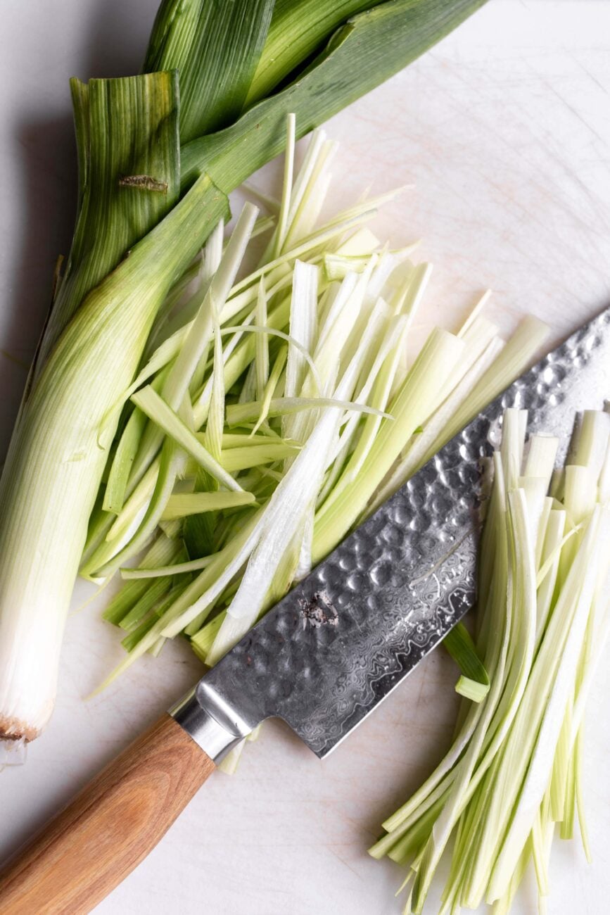 sliced leeks.