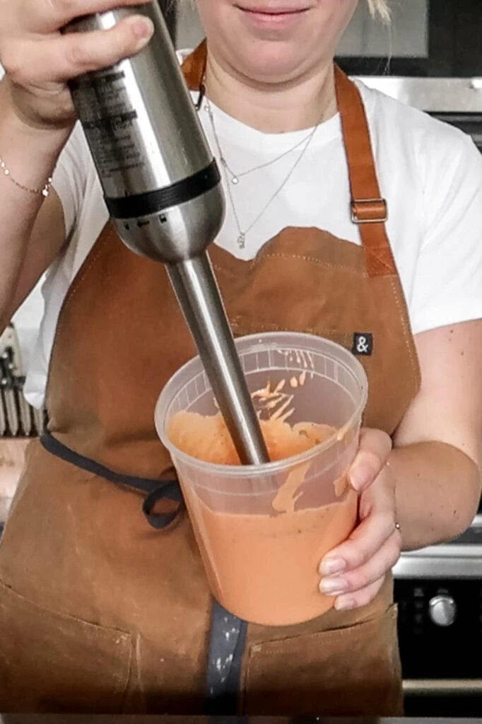 blending sauce for Tomato Salad with Tomato Buttermilk Dressing