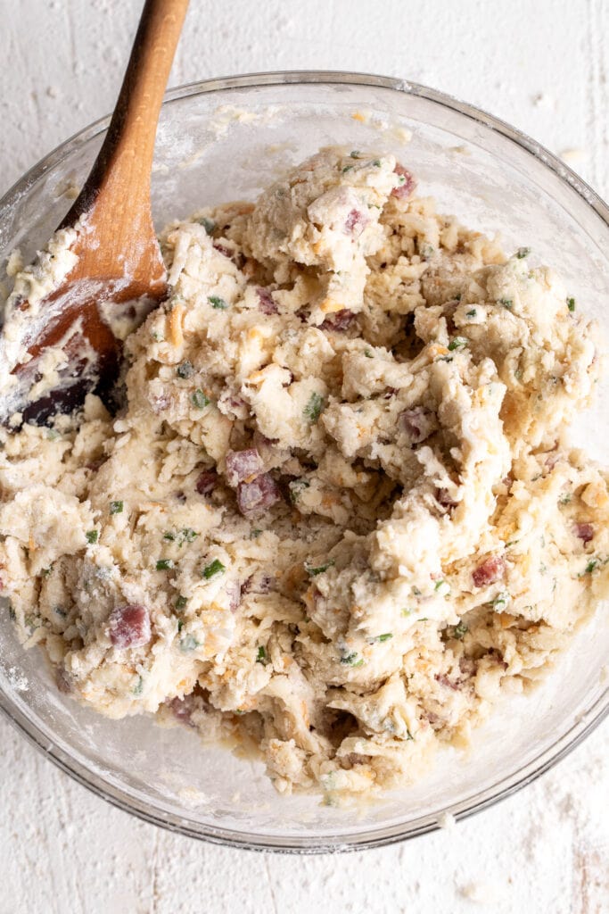 scones in mixing bowl.