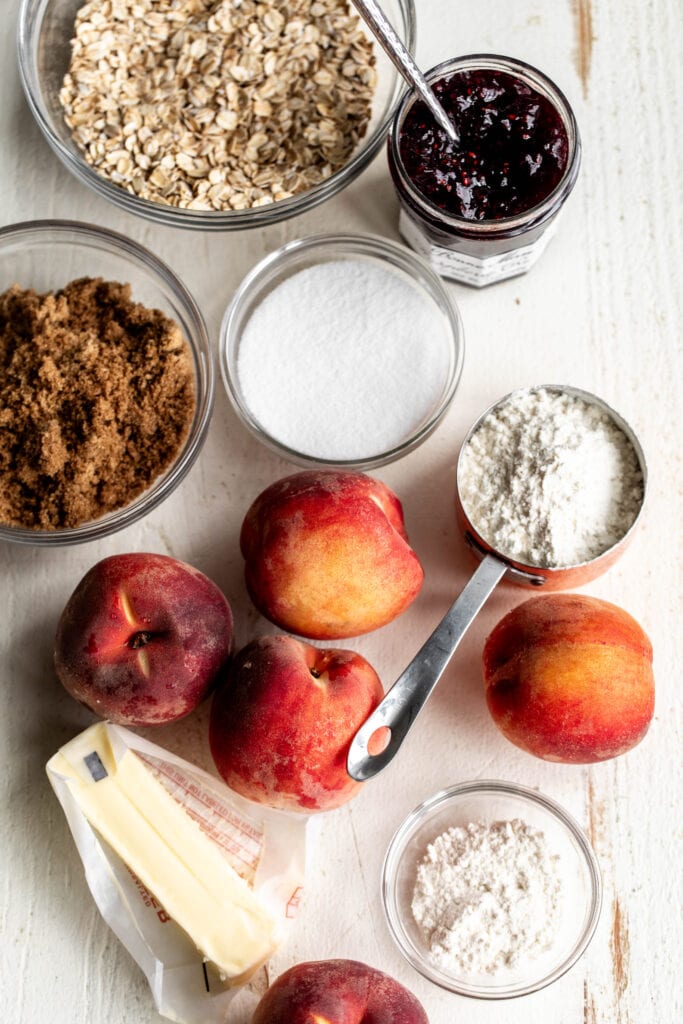 ingredients for Peach Melba Crisp.