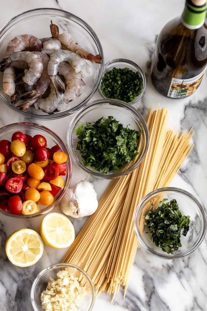ingredients for Summer Shrimp Scampi Pasta