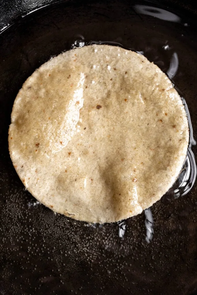 fried tostada shells for Tuna Tostadas.