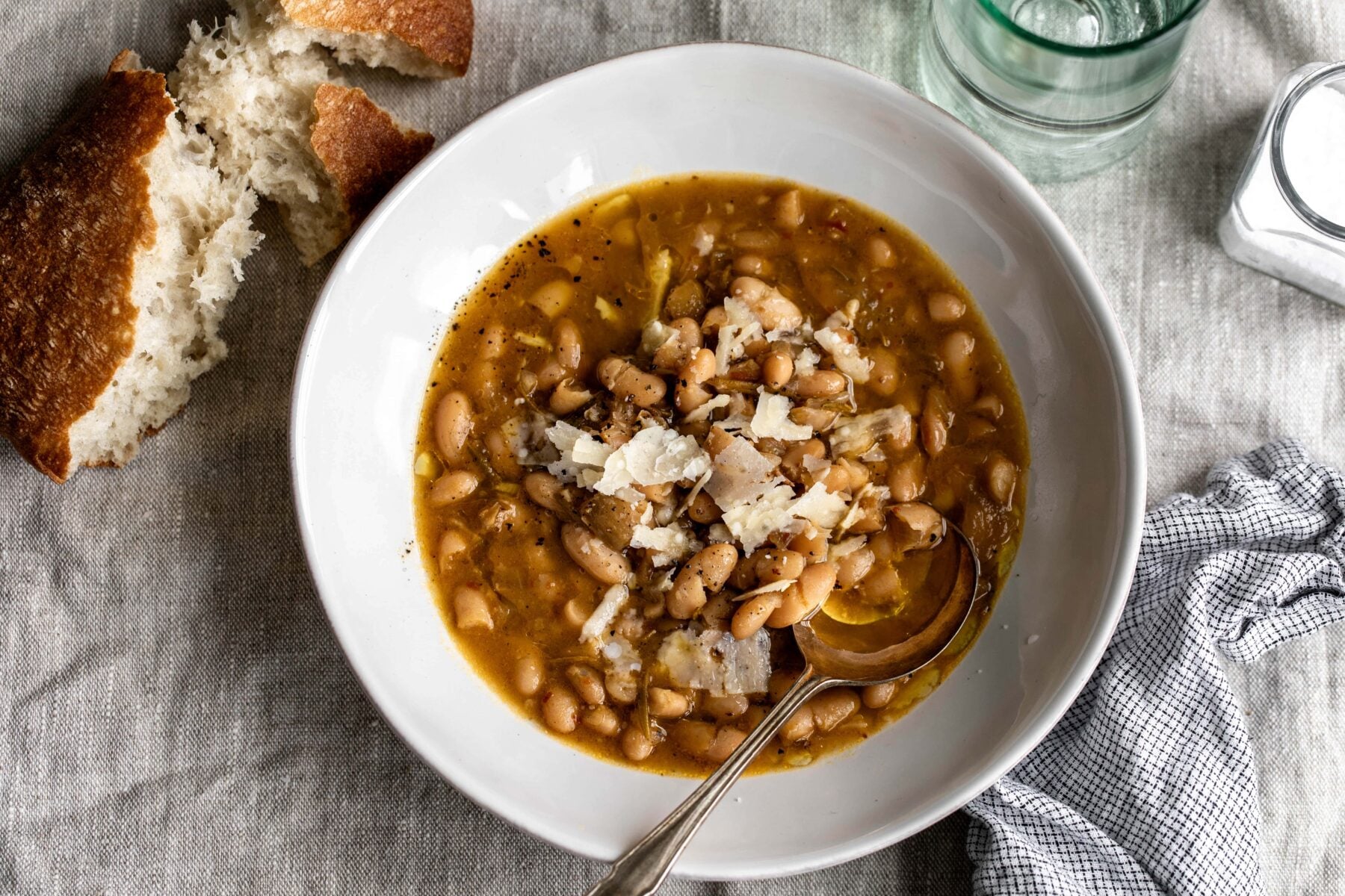 Brothy White Beans with parmesan cheese.