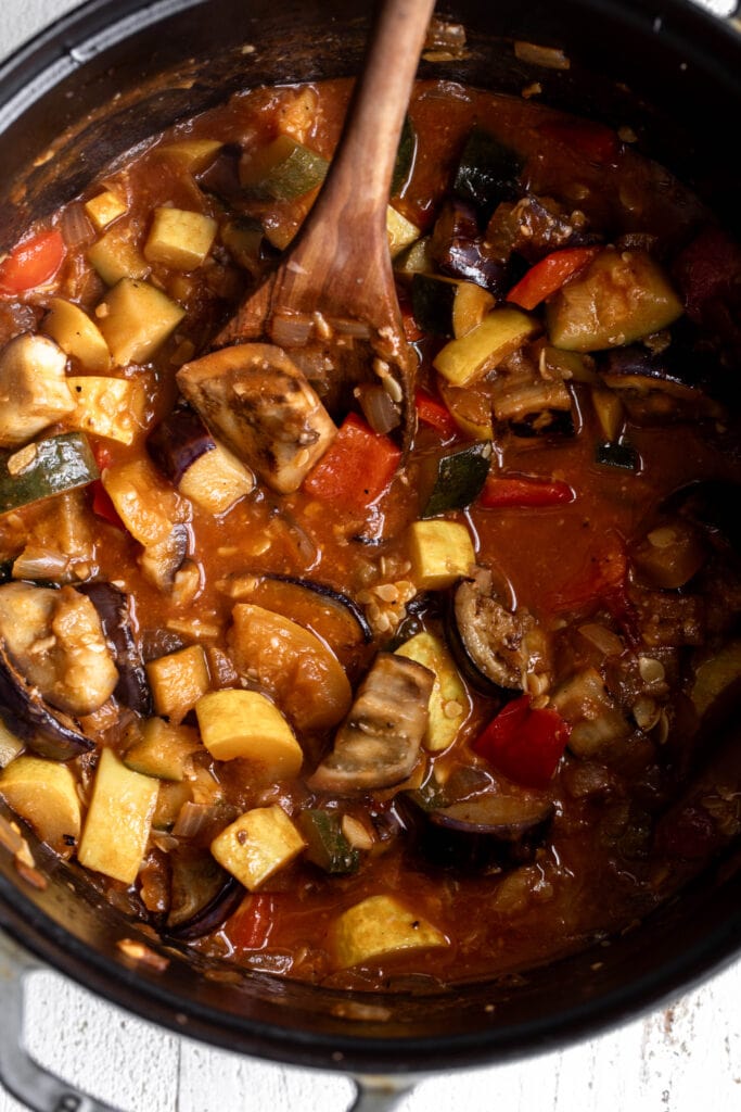 assembled sauce for Ratatouille Pasta.