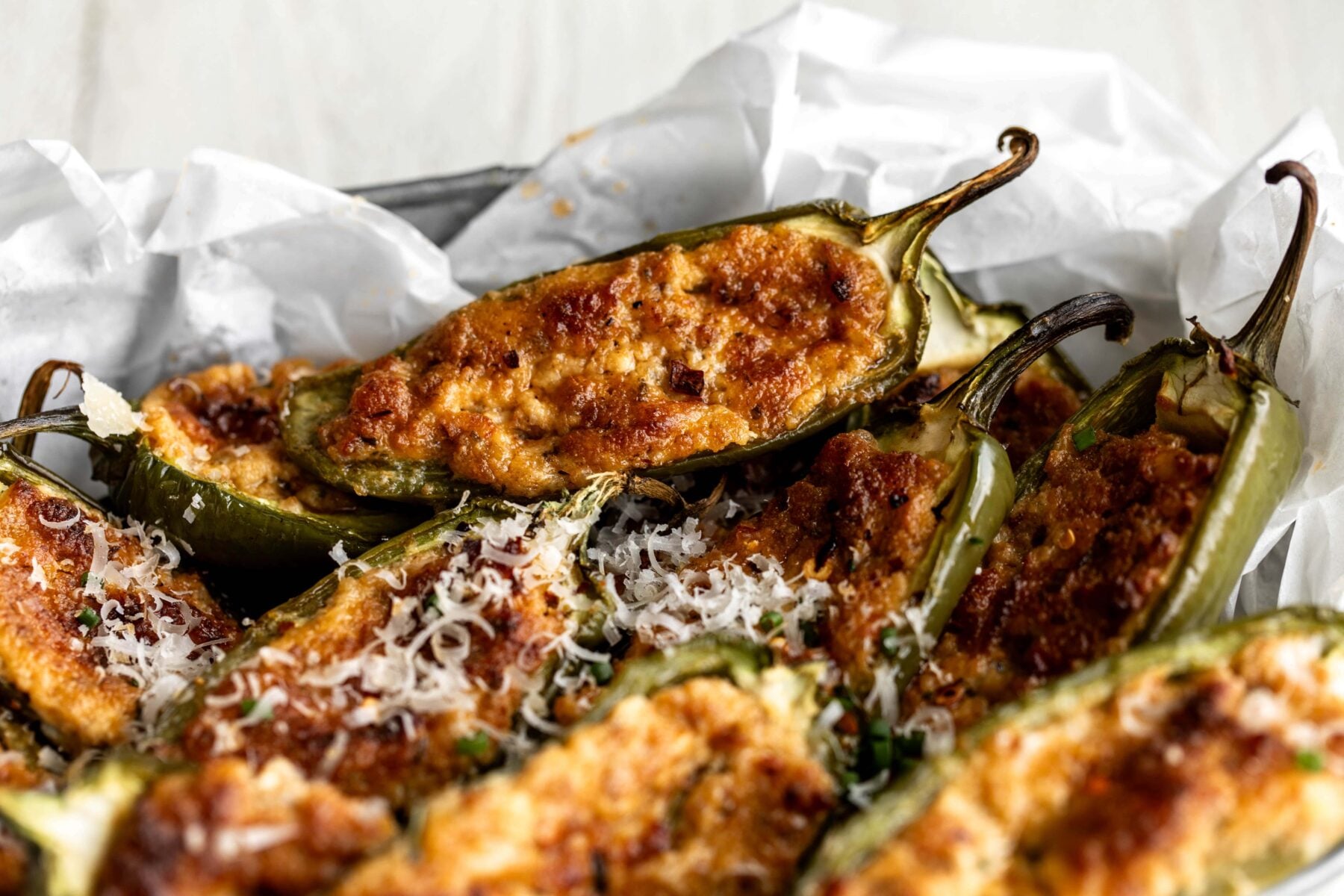 spicy sausage stuffed jalapeno poppers.
