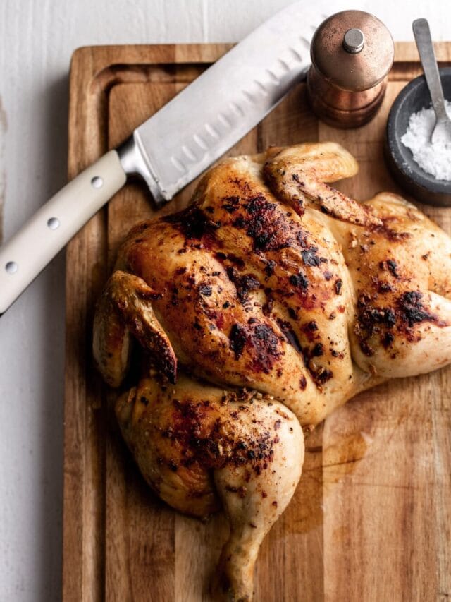 roast a whole chicken for entertaining, choose favorite cuts of meat & lots of leftovers. lemon & garlic spatchcocked flattened chicken, cook evenly & quick. crispy chicken skin, butter under skin