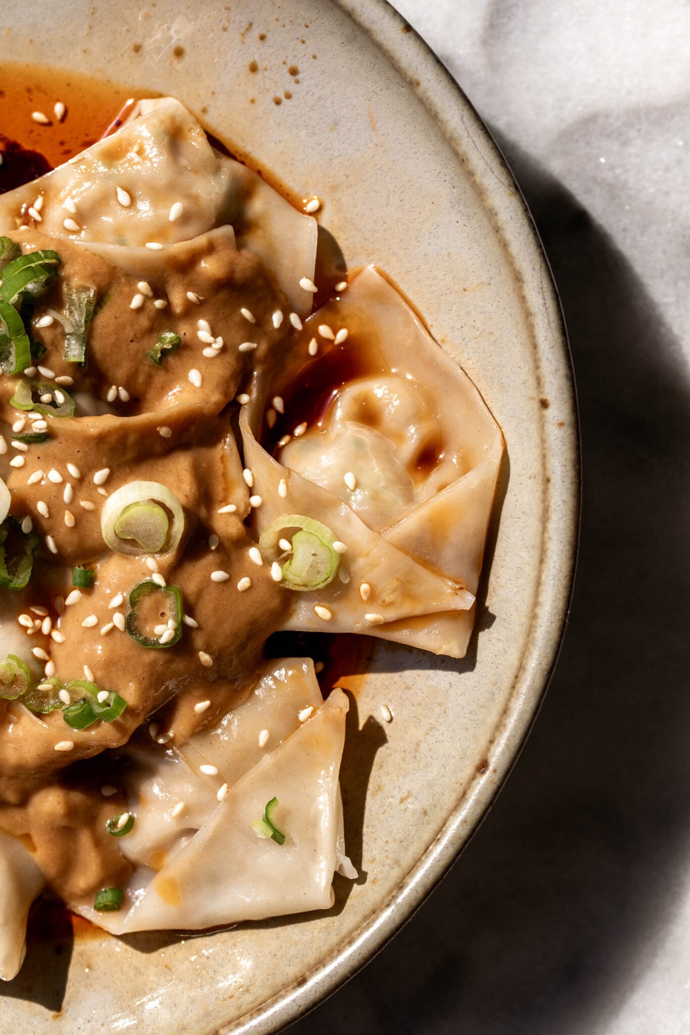 Pork Wontons with Peanut and Chili Sauce Cooking with Cocktail Rings