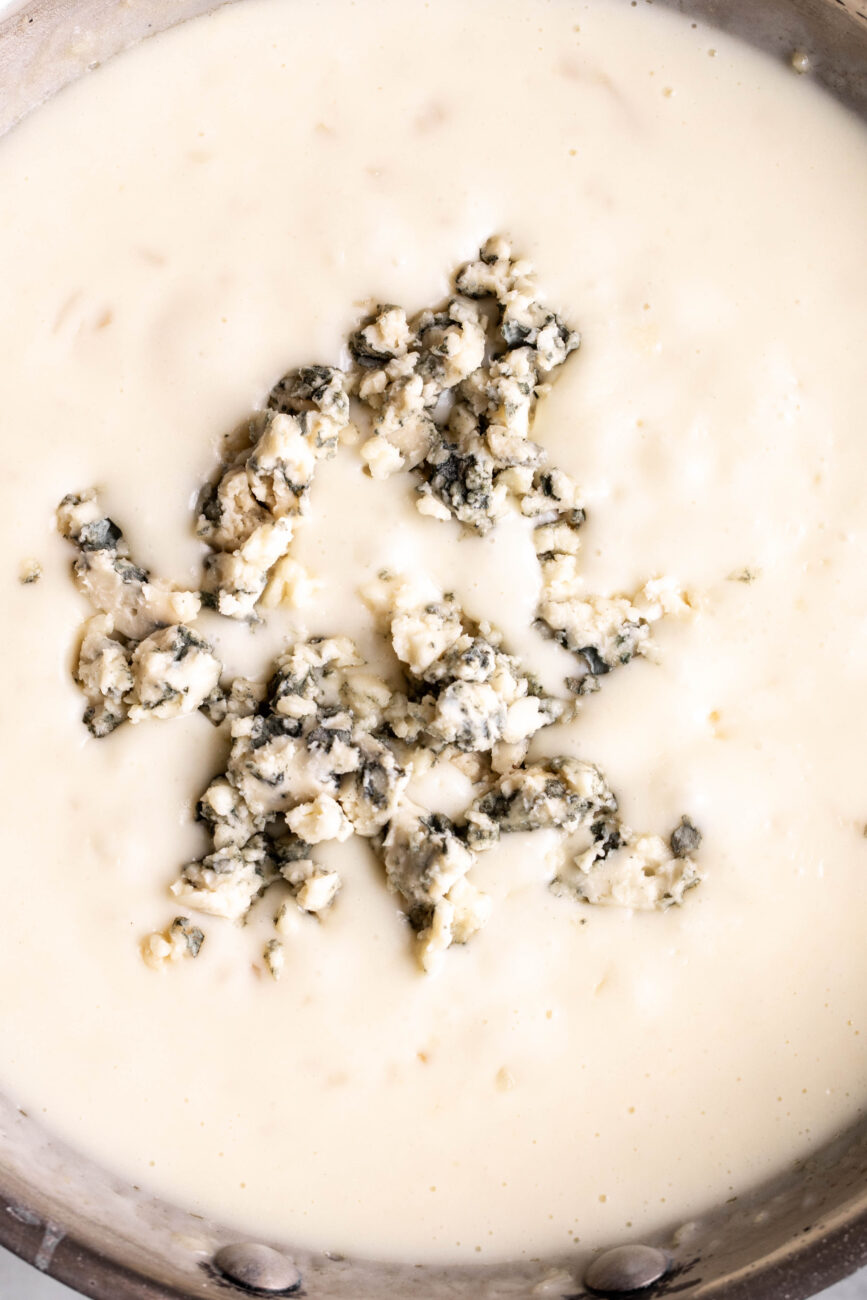 bechamel with blue cheese crumbles.
