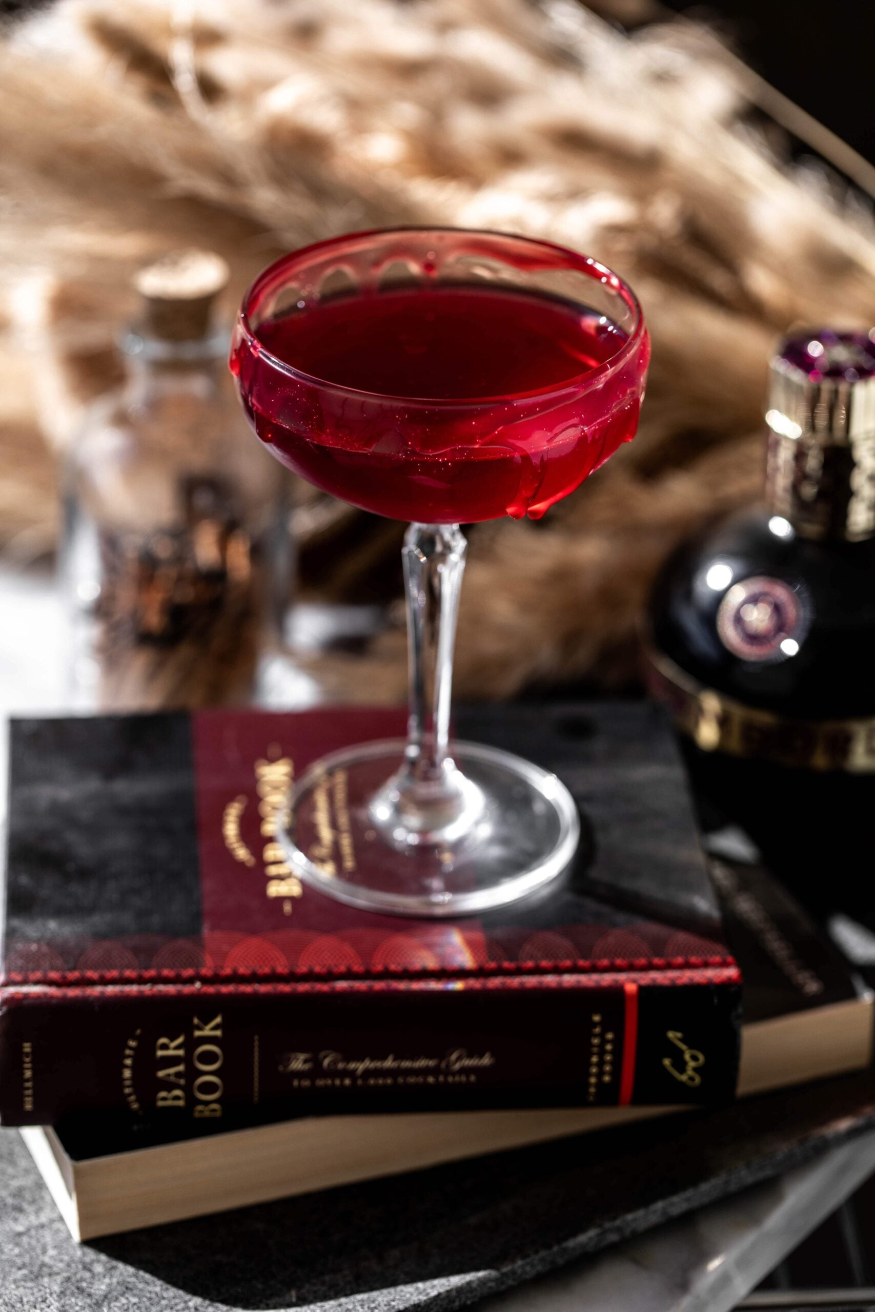 Vampire kiss halloween cocktail in coupe.