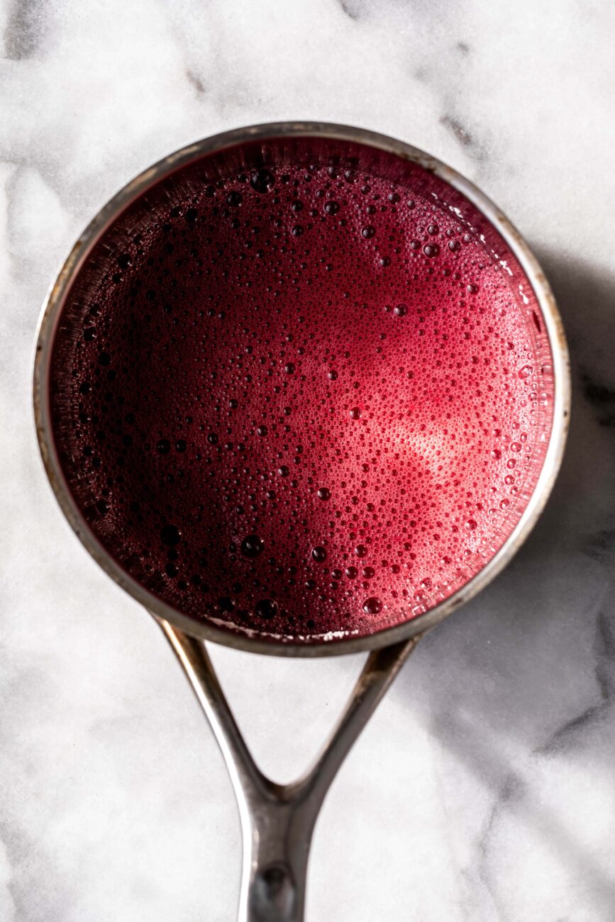 cornstarch and cranberry juice for Vampire's Kiss Cocktail garnish.