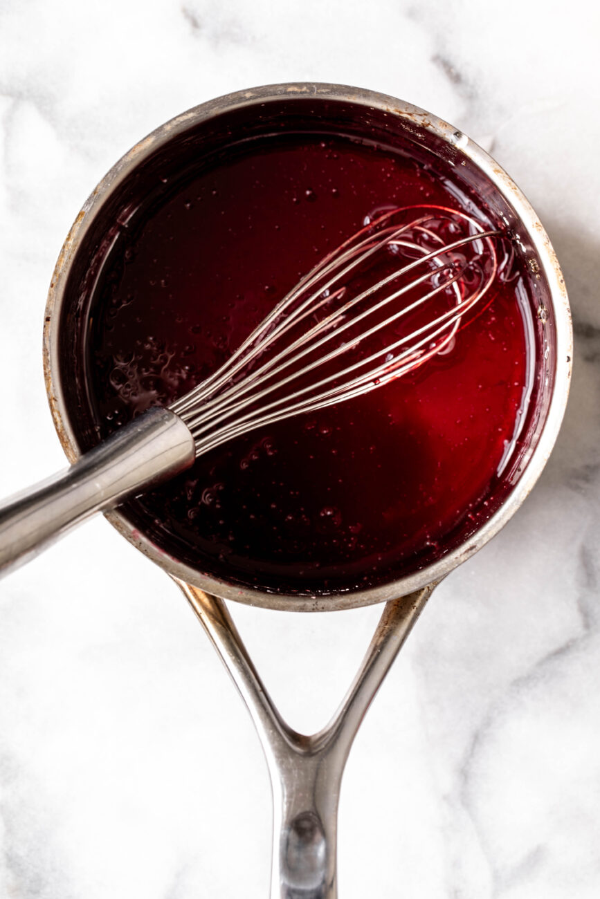 thickened cornstarch and cranberry juice for Vampire's Kiss Cocktail.