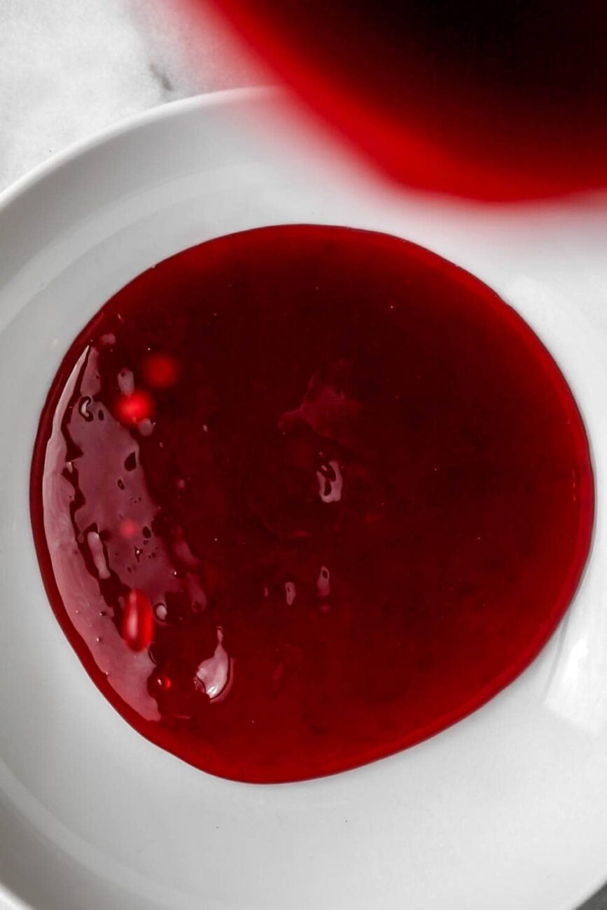 cold cornstarch and cranberry juice for Vampire's Kiss Cocktail.
