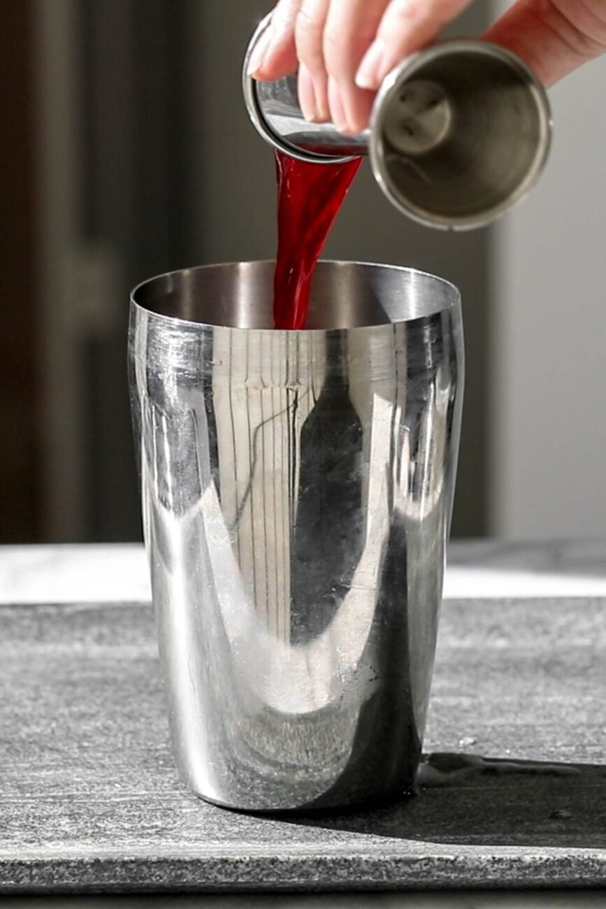 mixed cocktail in shaker.