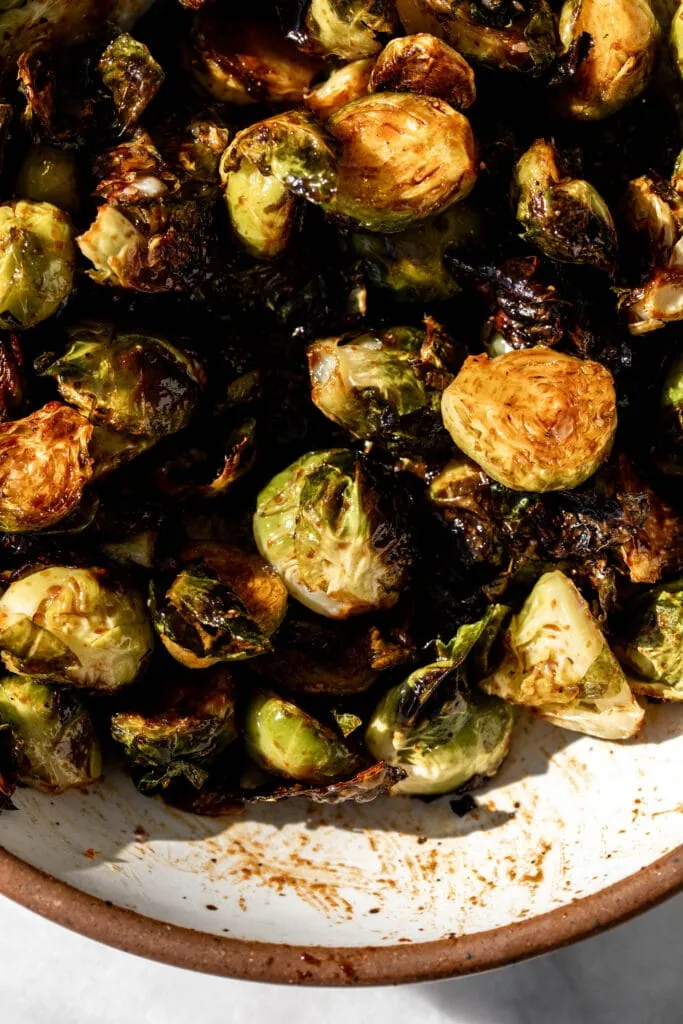 balsamic sriracha roasted brussels sprouts halved