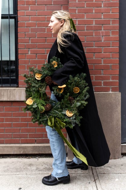 Christmas holiday wreath decorated with dried citrus.