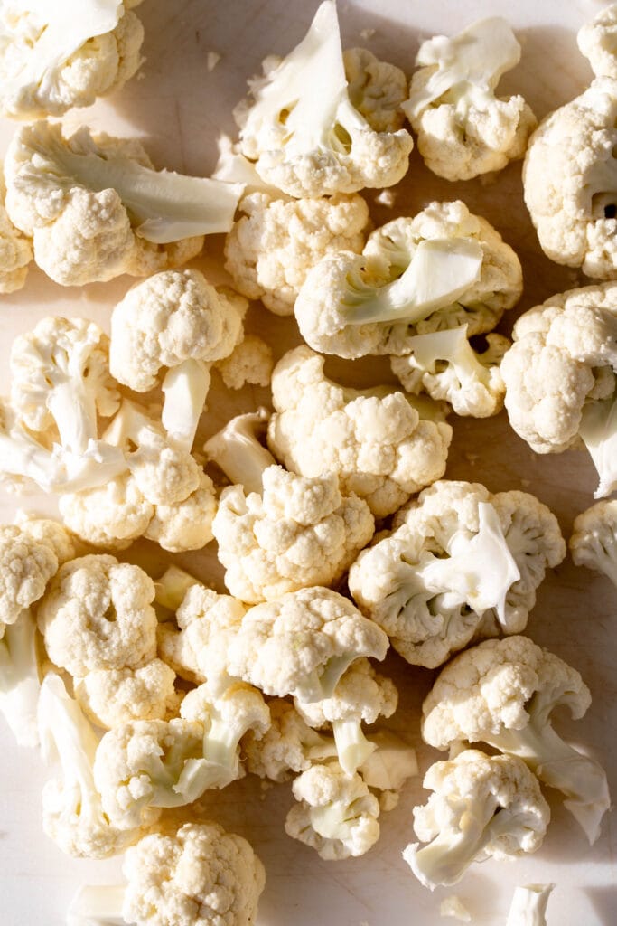 cauliflower head cut into florets.