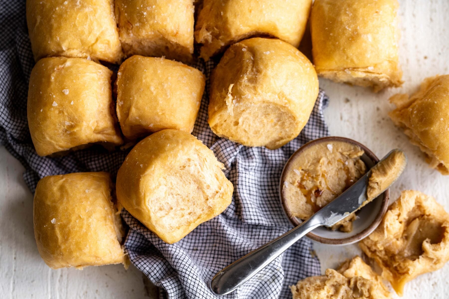 sweet potato pull apart dinner rolls with whipped cane sugar butter.