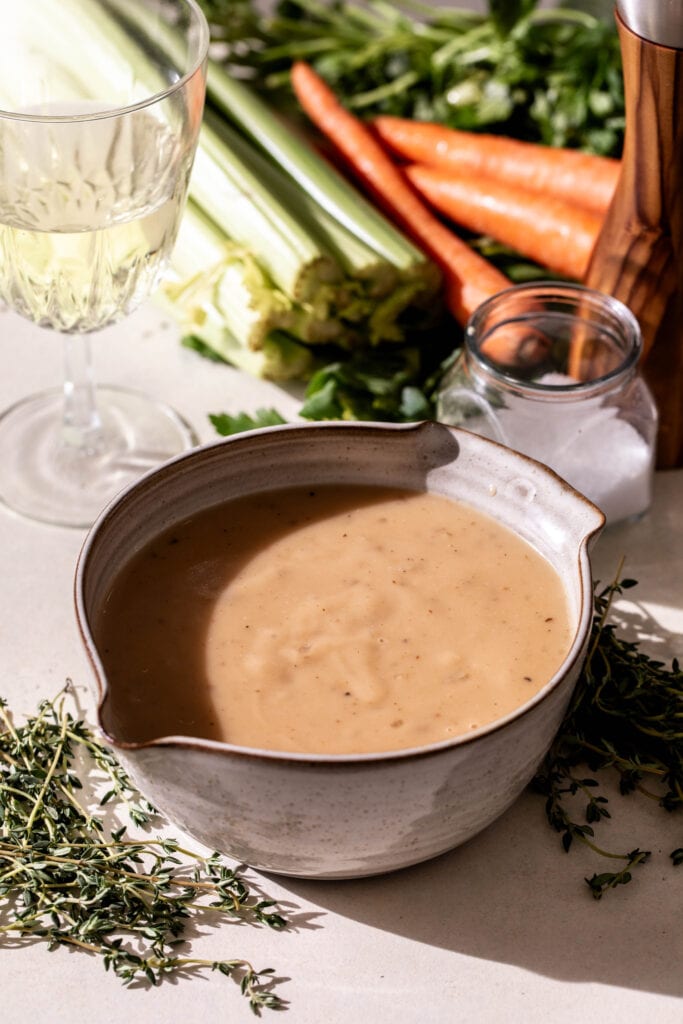 seasoned White Wine Gravy in small bowl.
