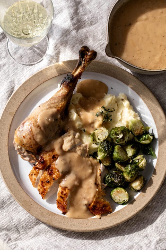 chicken and vegetables with White Wine Gravy.