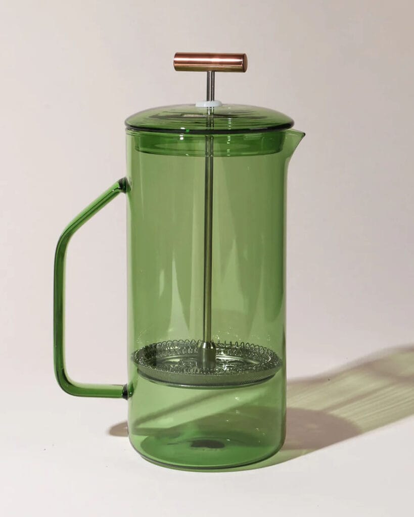 green glass french press.