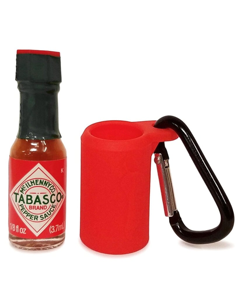 mini tabasco hot sauce keychain.