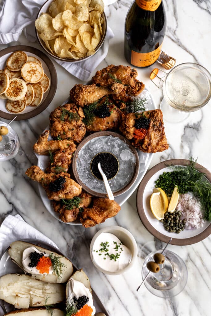 fried chicken and caviar combination for special occasions.