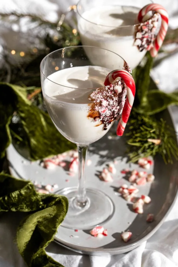 mixed ingredients of Peppermint Martini in a glass