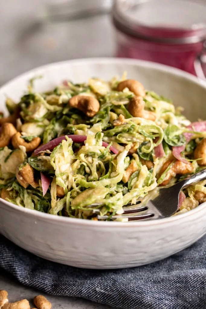 Shredded Brussels Sprouts Salad with Miso Dressing
