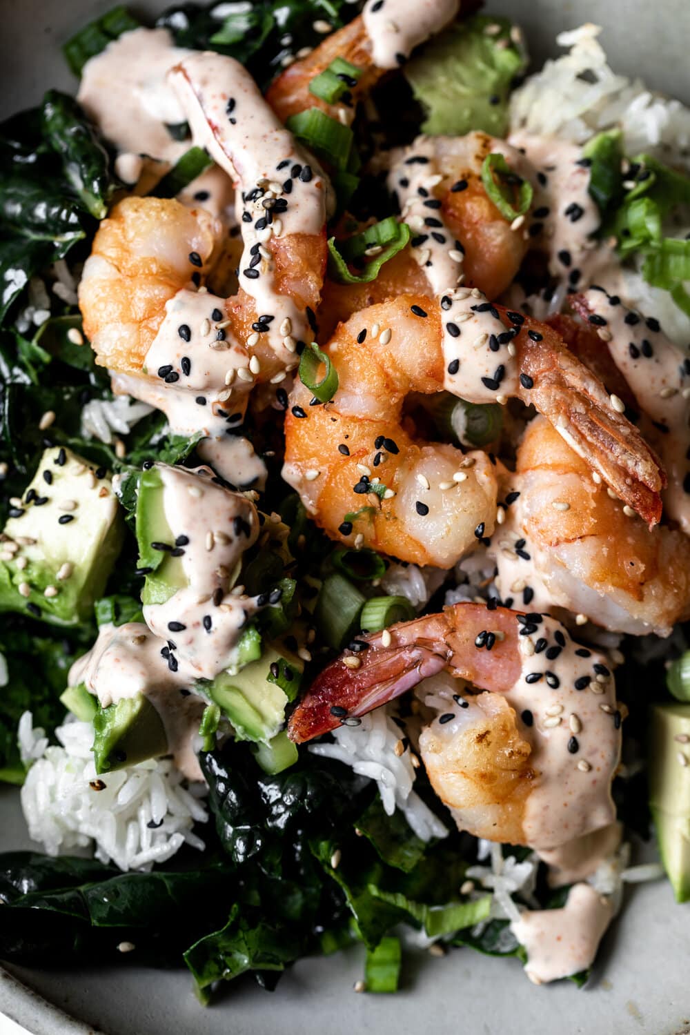 Spicy Shrimp Bowl with Kale & Crispy Rice healthy-ish recipe.