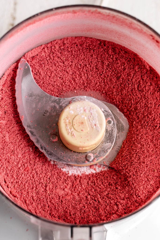 ground freeze dried strawberries in food processor.