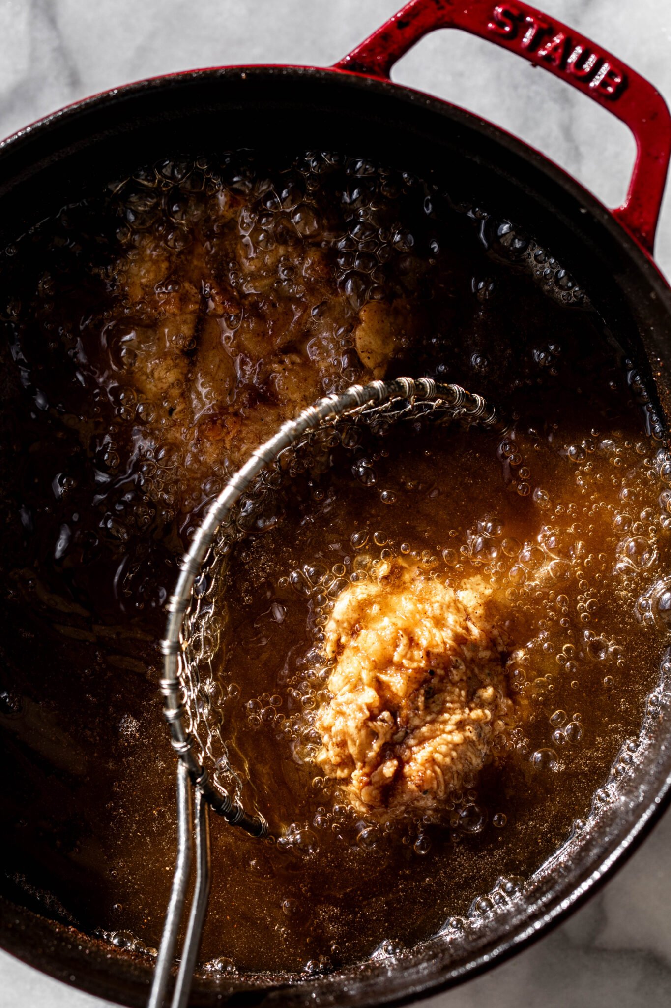 The Best Brined Fried Chicken Cooking with Cocktail Rings