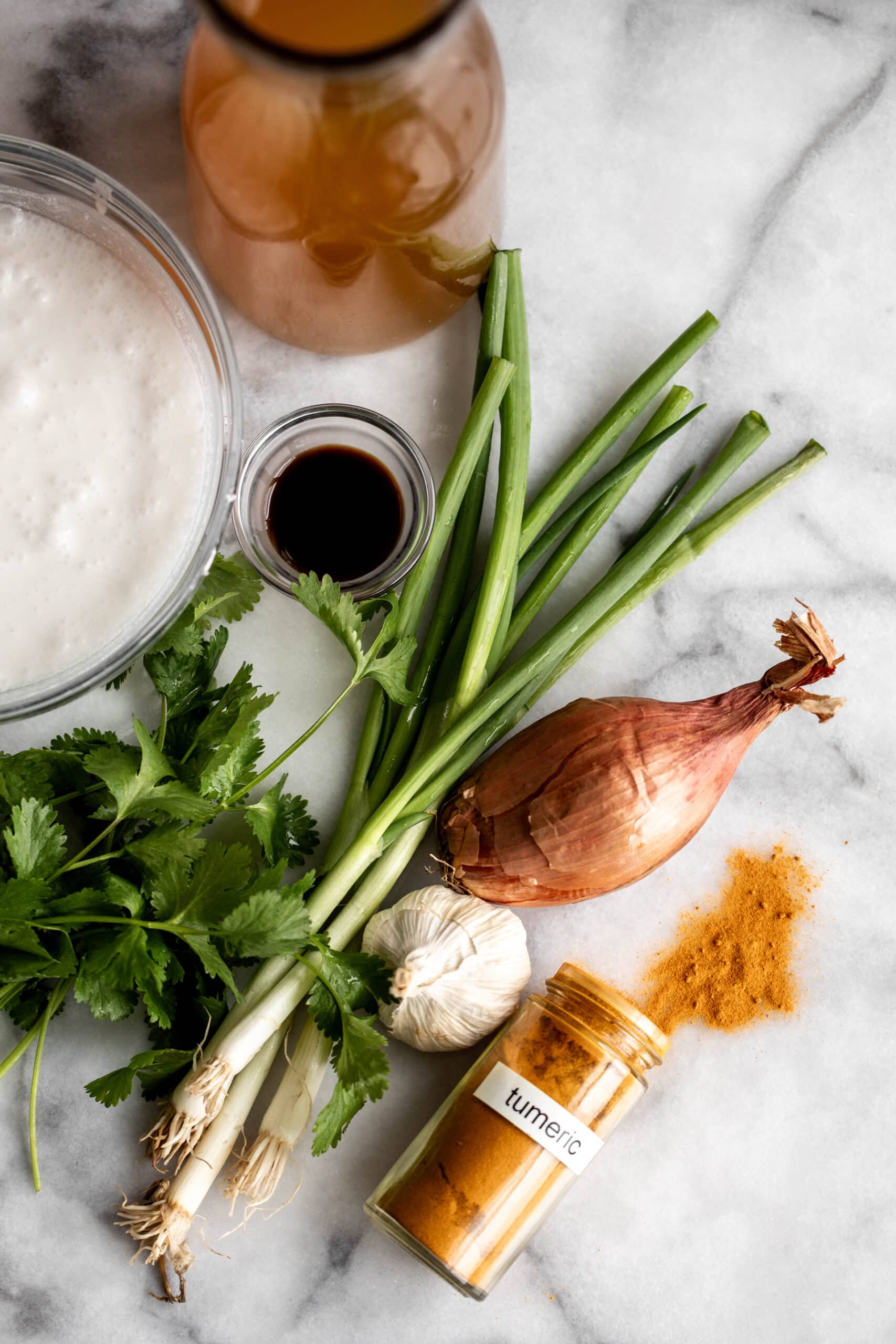 ingredients for Coconut Turmeric Chicken Soup.