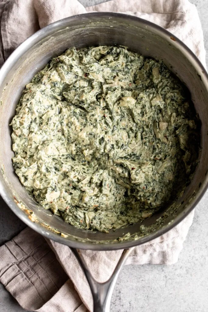 cooked spinach and artichokes  with cream cheese