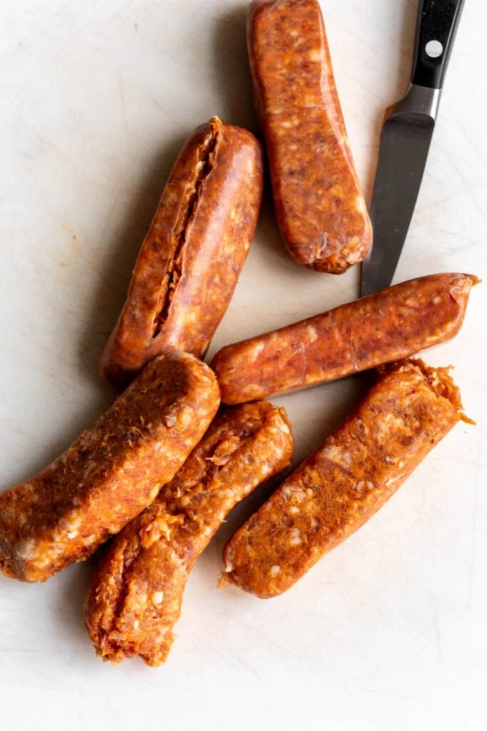 hot italian sausages with casings removed.