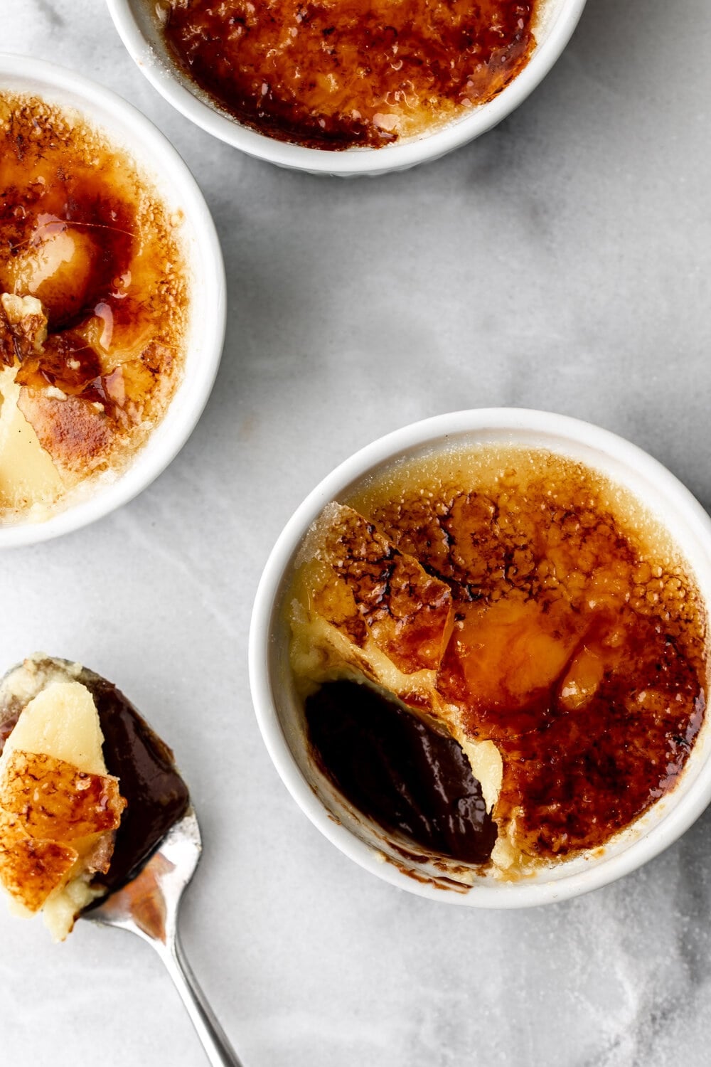 tuxedo creme brulee with chocolate custard and caramelized sugar topping.