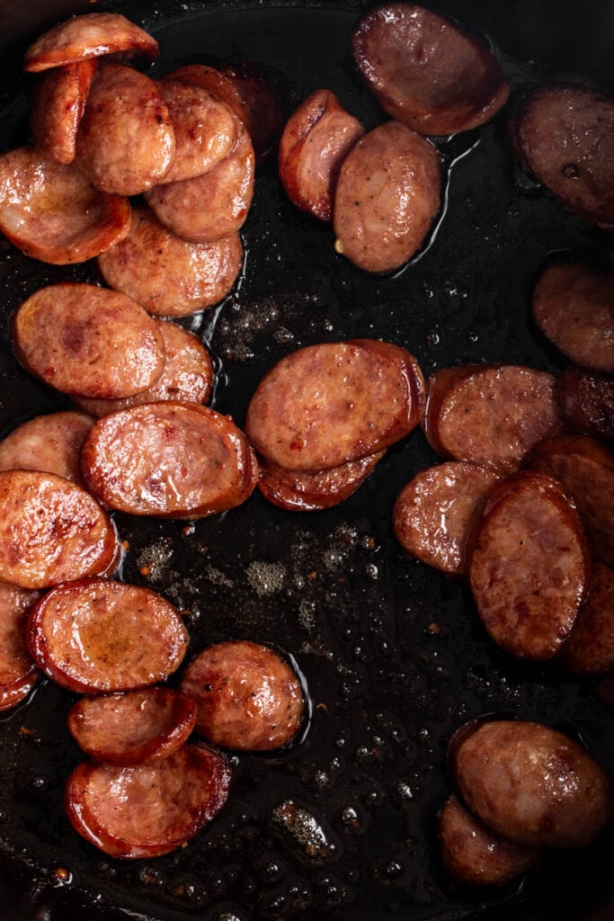 sautéed slices of andouille sausage.