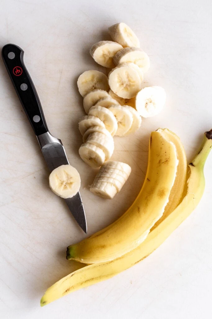 chopped bananas for Best Banana Pancakes