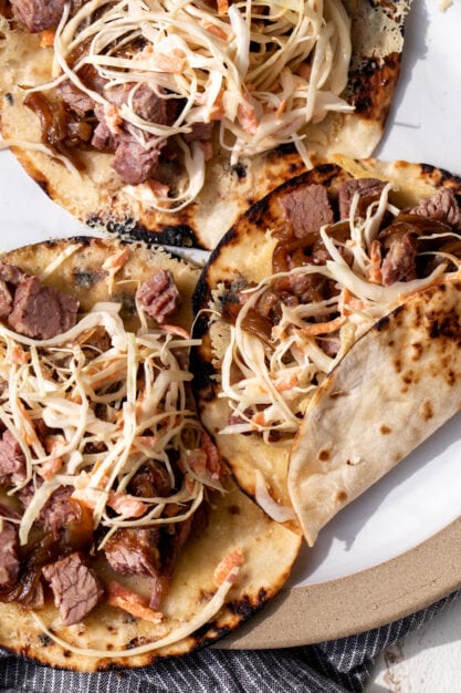 corned beef tacos with guinness caramelized onions.