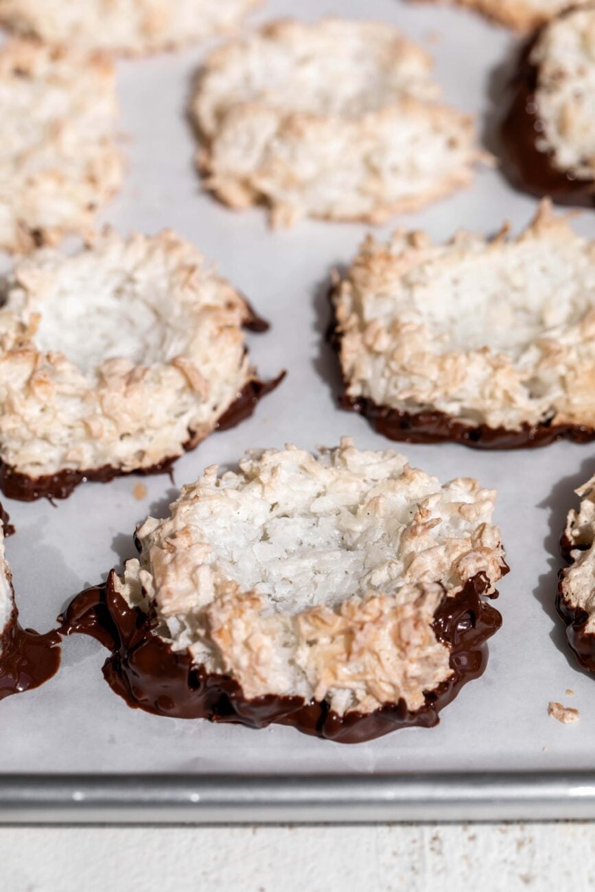 coconut macaroon nests with chocolate bottom.