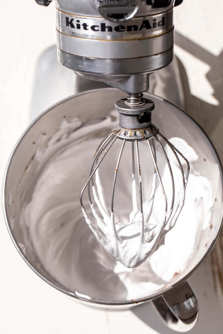whipped meringue in stand mixer.