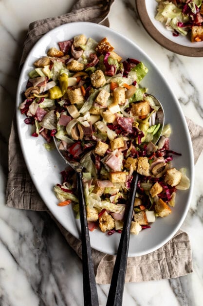 muffalette salad with sesame croutons.