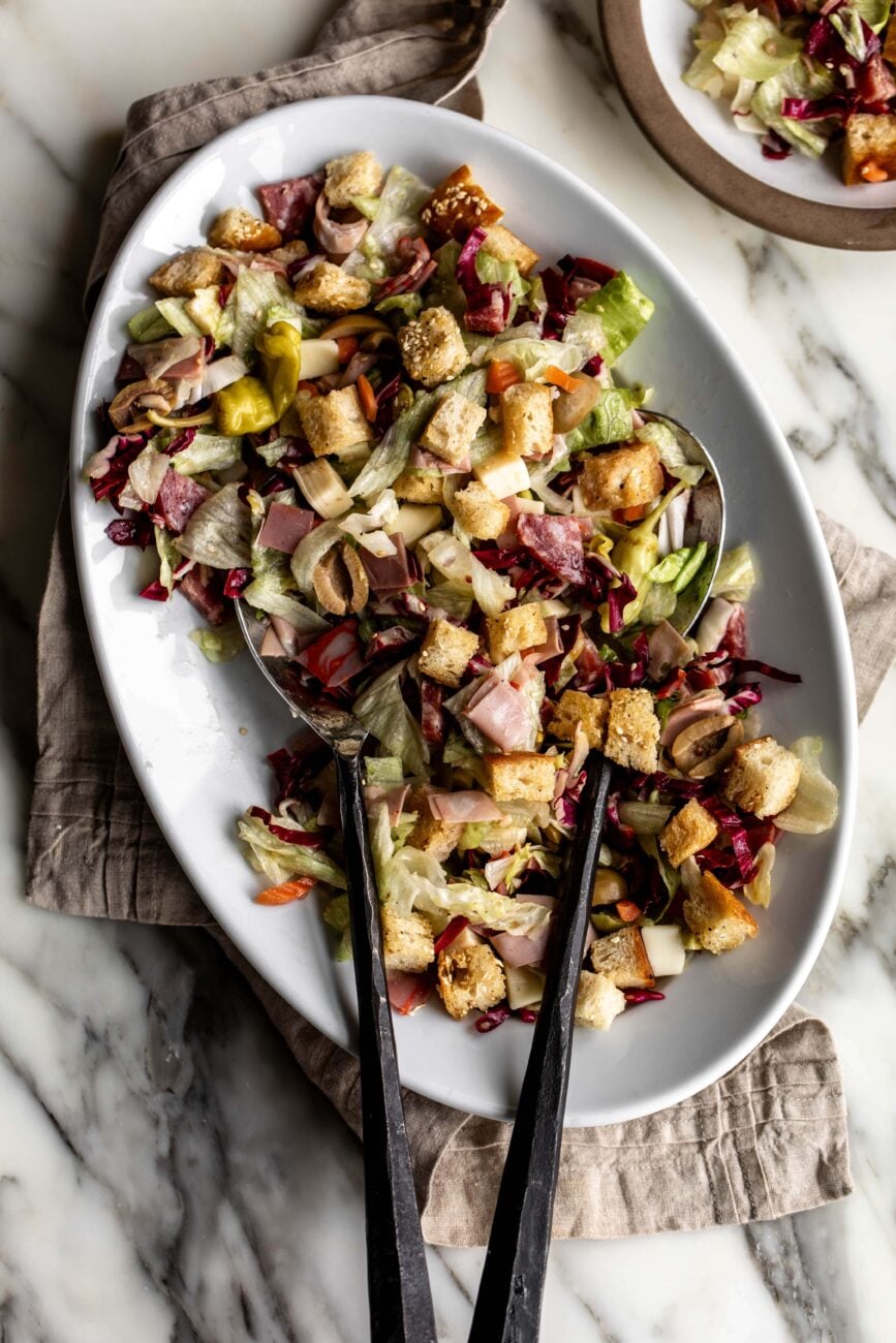 muffalette salad with sesame croutons.