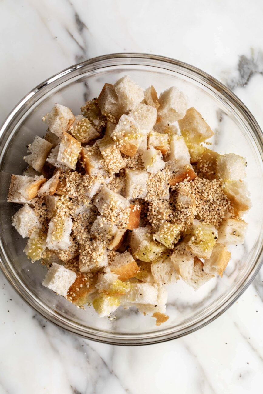 sesame croutons for Muffaletta Salad.