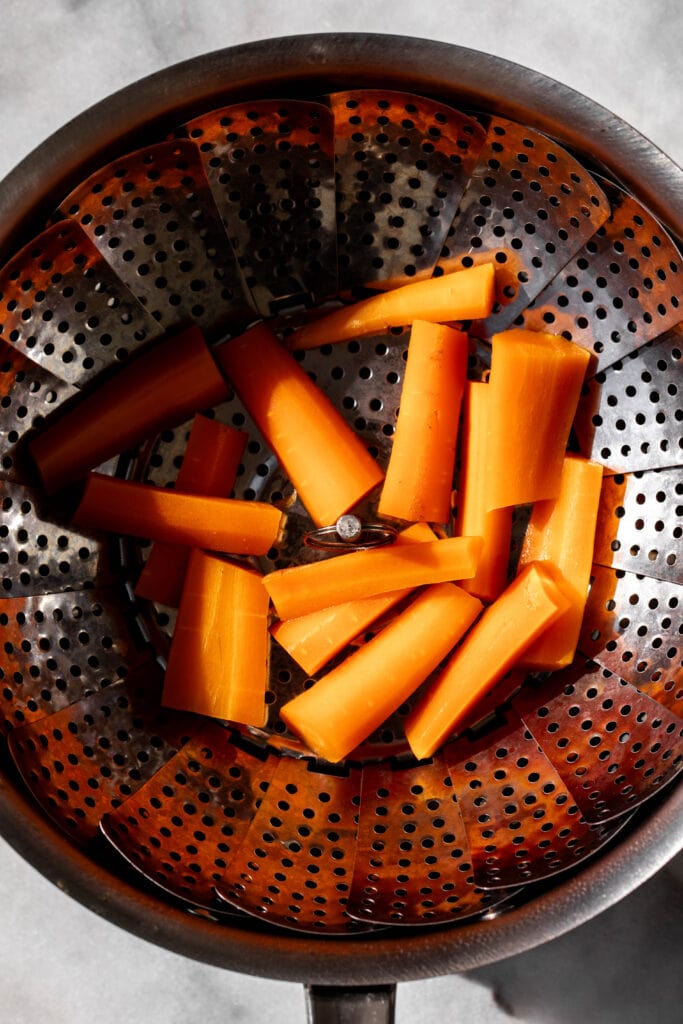 steamed carrots for Carrot Shrimp Patties.