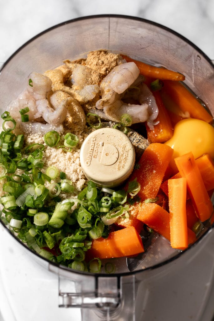 blended ingredients for Carrot Shrimp Patties.