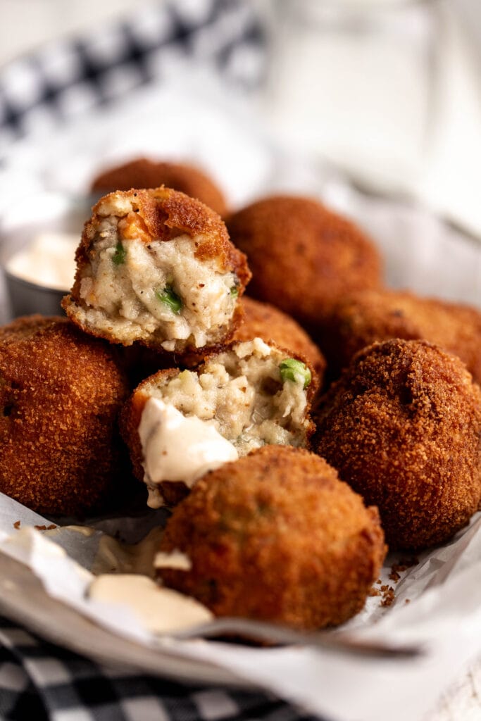 golden brown crispy fried chicken pot pie croquettes.