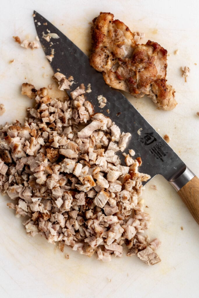 chopped cooked chicken for Chicken Pot Pie Croquettes.