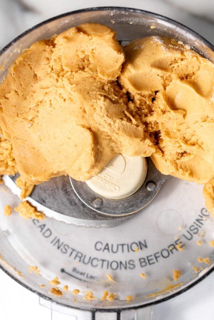 Homemade Cheez It dough in food processor.