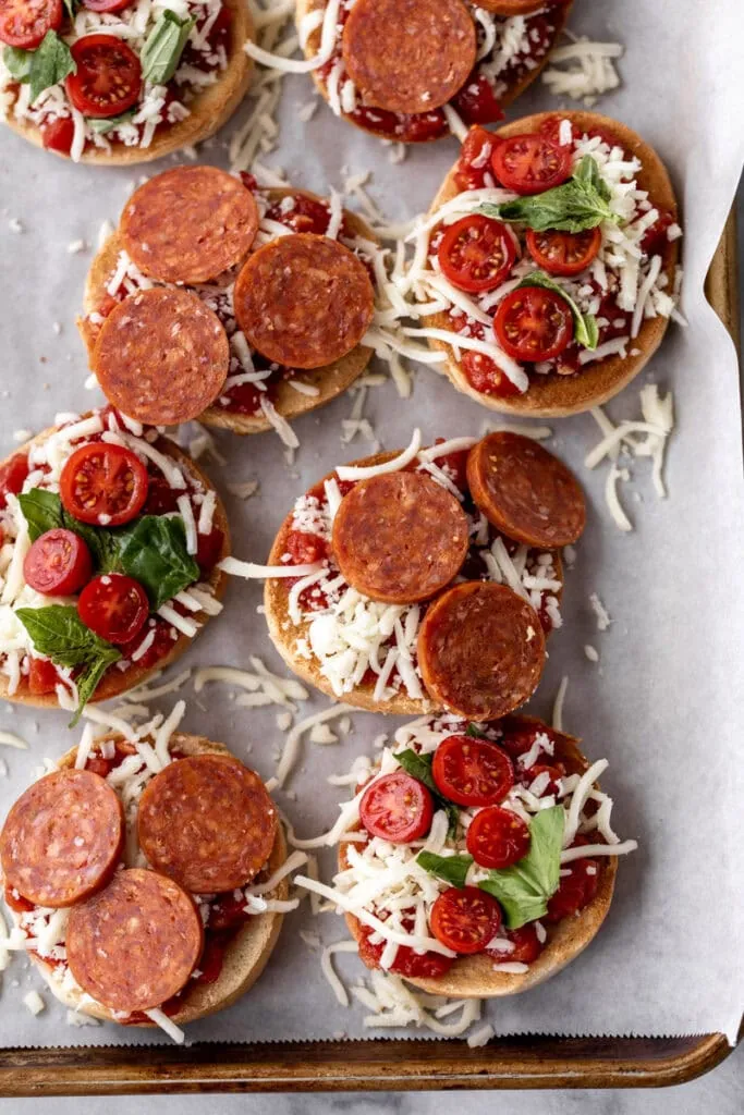 assembled pizza bagels