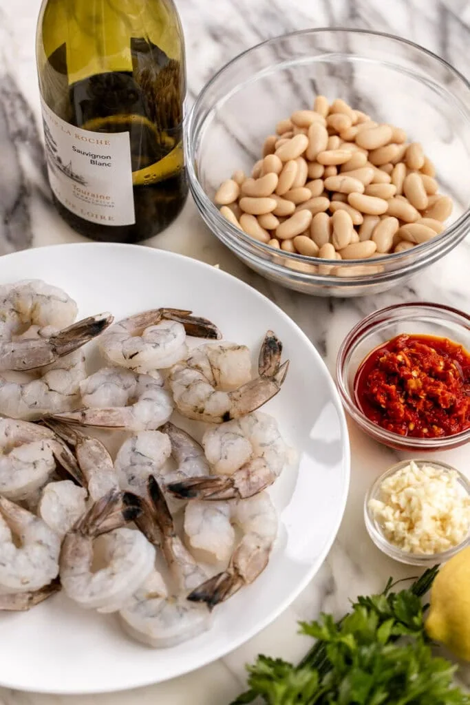 shrimp ingredients in bowls.